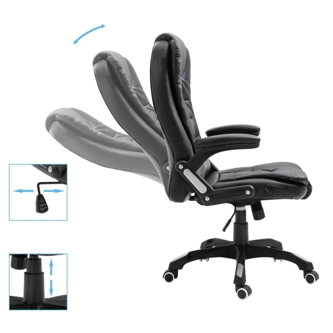 Silla de oficina Coma acolchada reclinable negro 110-119x68x71 cm