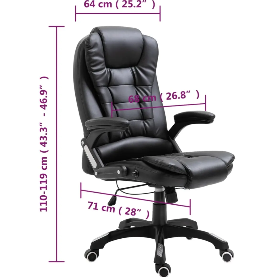 Silla de oficina Coma acolchada reclinable negro 110-119x68x71 cm