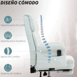Silla de oficina Confort Homcom reclinable + 6 puntos de masaje + reposapiés retráctil blanco 107-115x69x65 cm