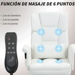 Silla de oficina Confort Homcom reclinable + 6 puntos de masaje + reposapiés retráctil blanco 107-115x69x65 cm