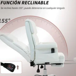 Silla de oficina Confort Homcom reclinable + 6 puntos de masaje + reposapiés retráctil blanco 107-115x69x65 cm