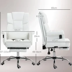 Silla de oficina Confort Homcom reclinable + 6 puntos de masaje + reposapiés retráctil blanco 107-115x69x65 cm