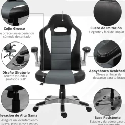 Silla de oficina Cromer Homcom altura regulable con reposabrazos gris 112-122x65x69 cm
