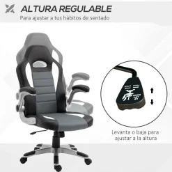 Silla de oficina Cromer Homcom altura regulable con reposabrazos gris 112-122x65x69 cm