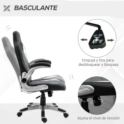 Silla de oficina Cromer Homcom altura regulable con reposabrazos gris 112-122x65x69 cm