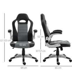 Silla de oficina Cromer Homcom altura regulable con reposabrazos gris 112-122x65x69 cm