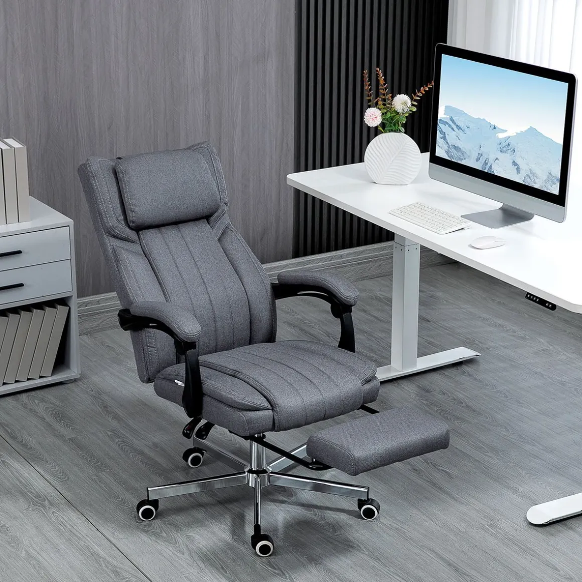 Silla de oficina Ficus Vinsetto 5 modos de masaje 3 áreas reclinable gris 105-113x61x65 cm