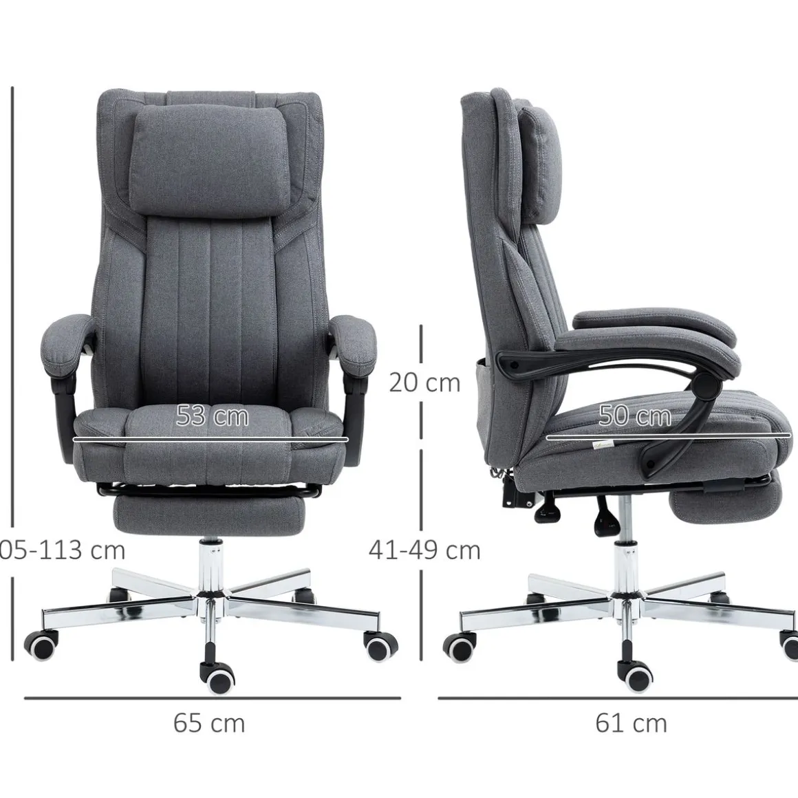 Silla de oficina Ficus Vinsetto 5 modos de masaje 3 áreas reclinable gris 105-113x61x65 cm
