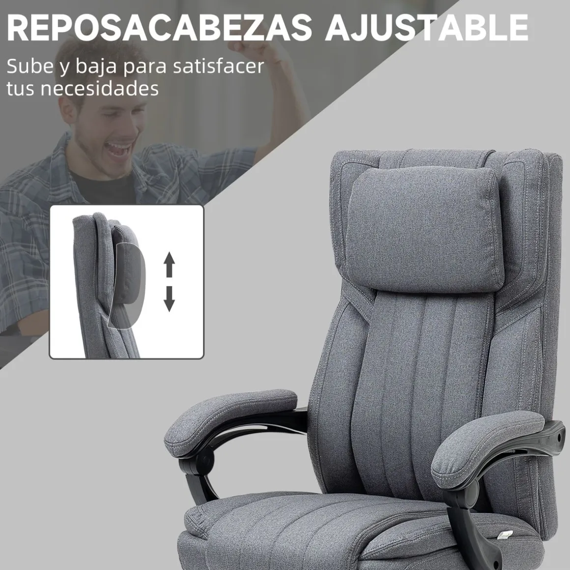 Silla de oficina Ficus Vinsetto 5 modos de masaje 3 áreas reclinable gris 105-113x61x65 cm
