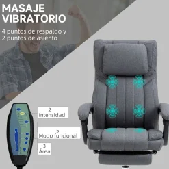 Silla de oficina Ficus Vinsetto 5 modos de masaje 3 áreas reclinable gris 105-113x61x65 cm