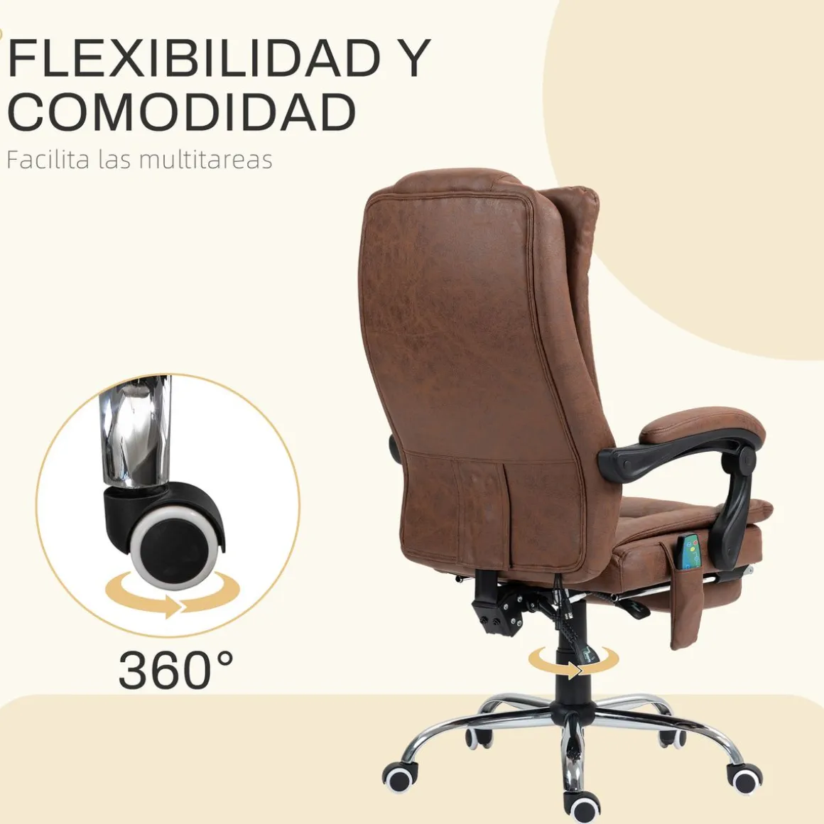 Silla de oficina Helecho Vinsetto 6 puntos de masaje + reposapiés + mando marrón 113-120x62x70 cm