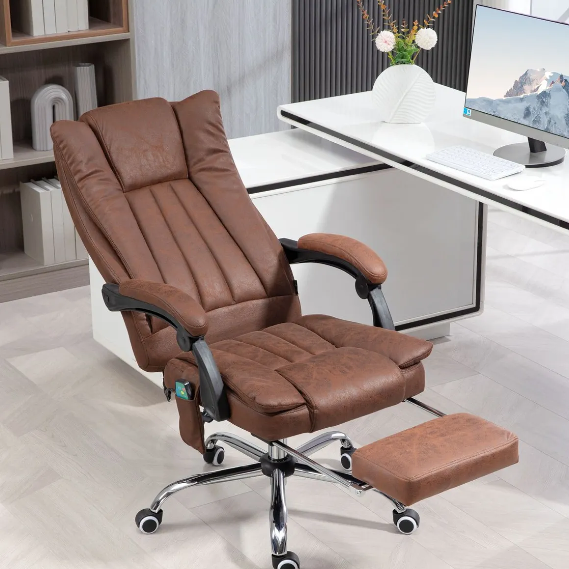 Silla de oficina Helecho Vinsetto 6 puntos de masaje + reposapiés + mando marrón 113-120x62x70 cm