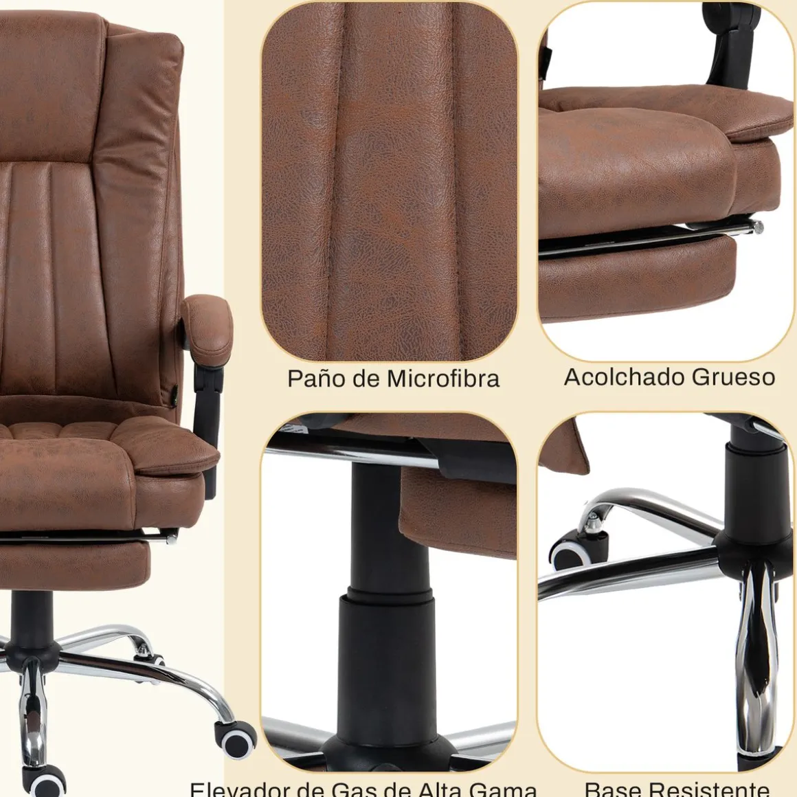 Silla de oficina Helecho Vinsetto 6 puntos de masaje + reposapiés + mando marrón 113-120x62x70 cm
