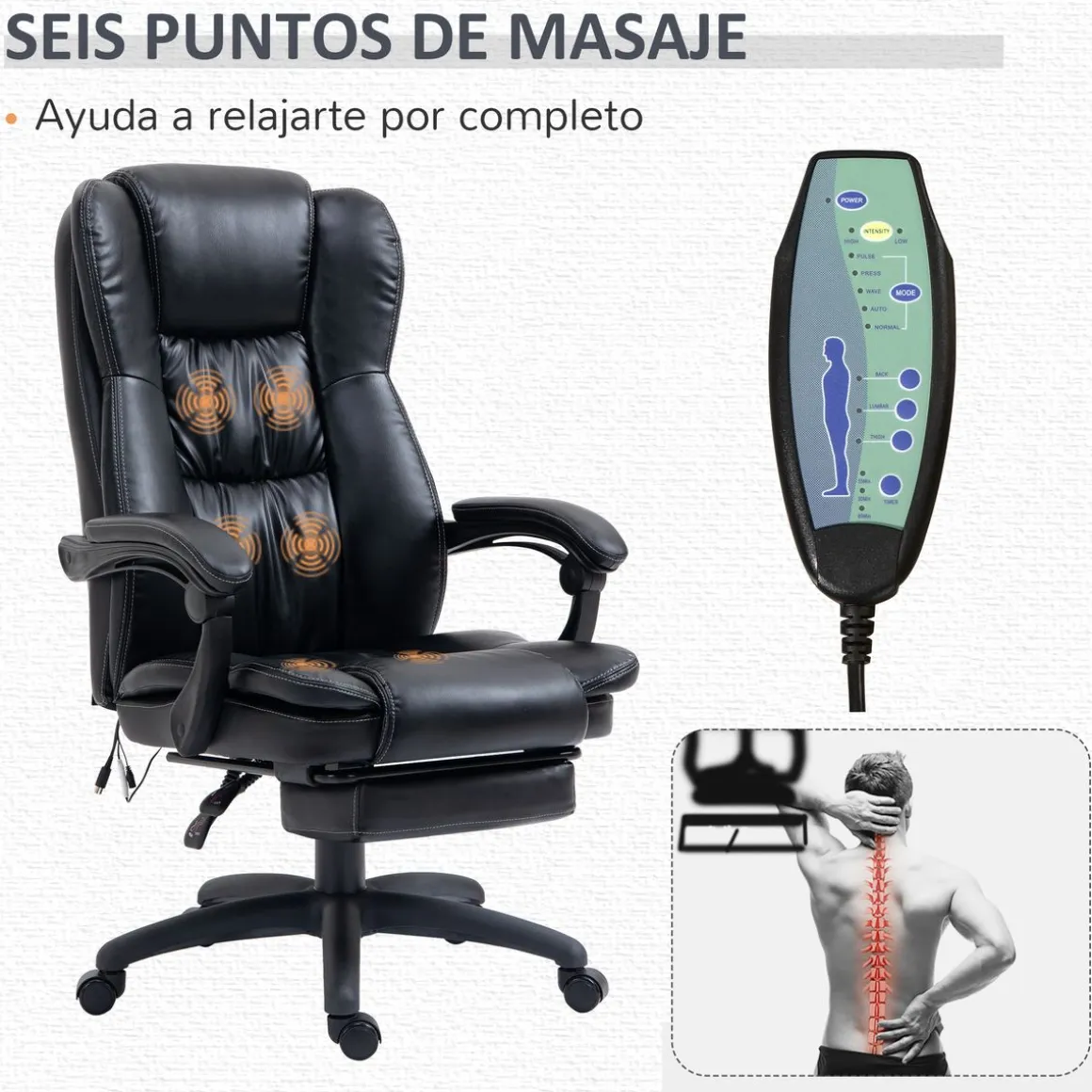 Silla de oficina Hof Vinsetto con masaje y control remoto negro 113-121x68,5x68,5 cm