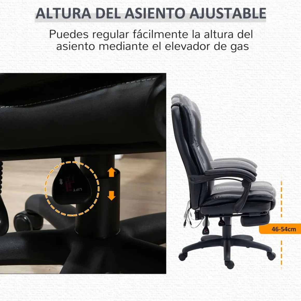 Silla de oficina Hof Vinsetto con masaje y control remoto negro 113-121x68,5x68,5 cm