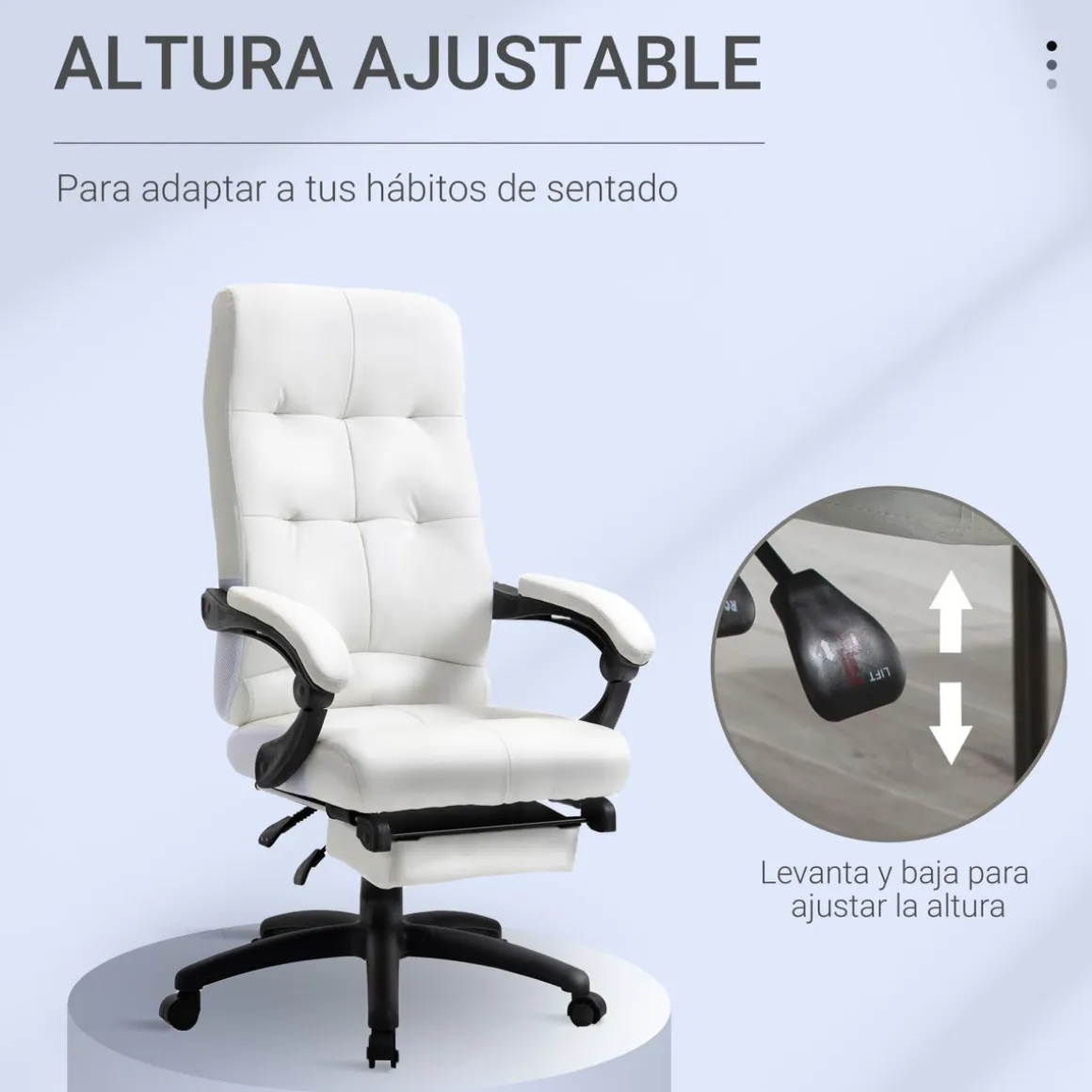 Silla de oficina Hortensia Vinsetto reclinable + reposapiés retráctil 118-125x65x65 cm