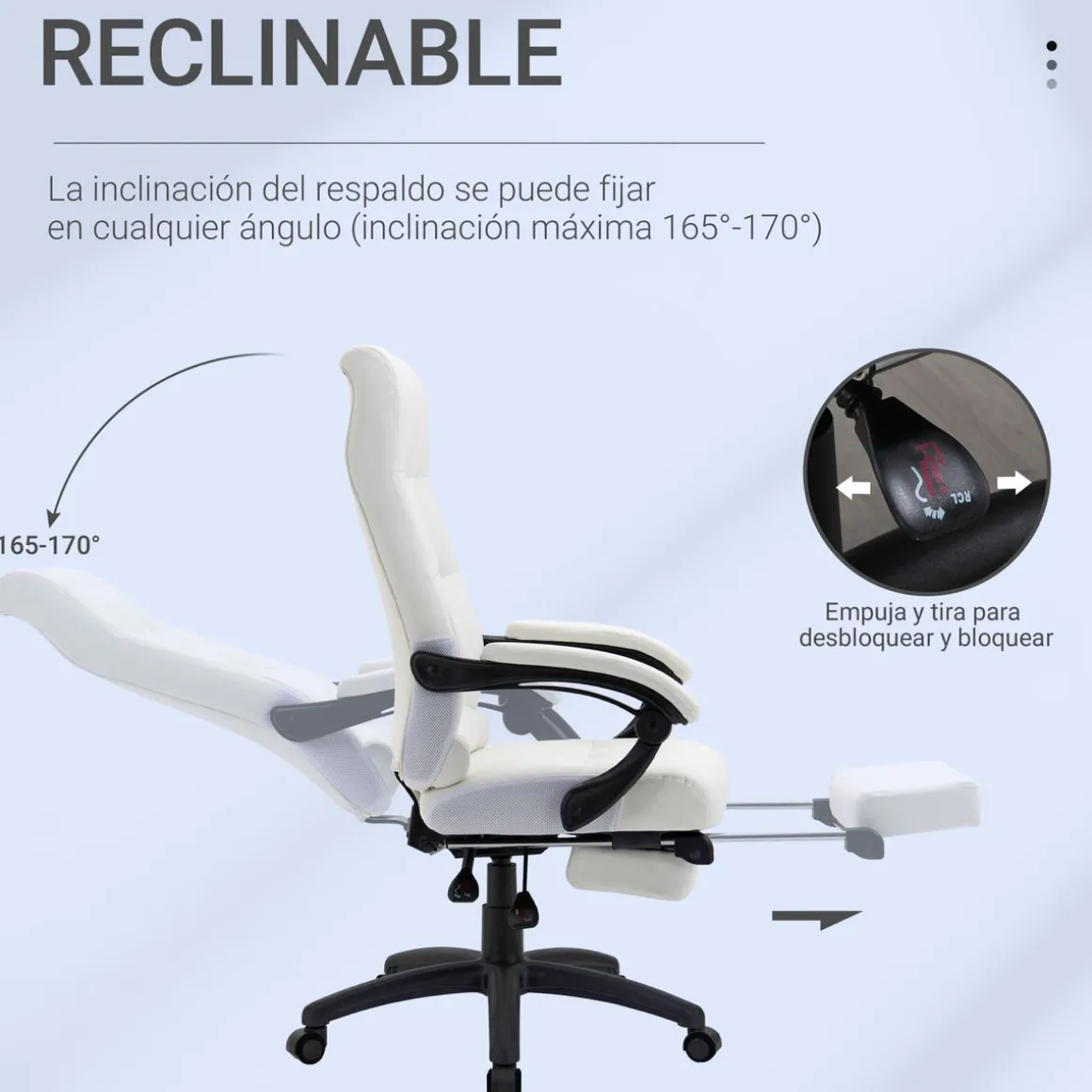 Silla de oficina Hortensia Vinsetto reclinable + reposapiés retráctil 118-125x65x65 cm