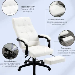 Silla de oficina Hortensia Vinsetto reclinable + reposapiés retráctil 118-125x65x65 cm