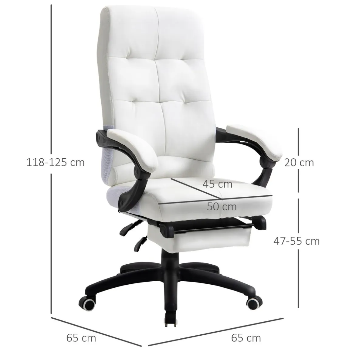 Silla de oficina Hortensia Vinsetto reclinable + reposapiés retráctil 118-125x65x65 cm