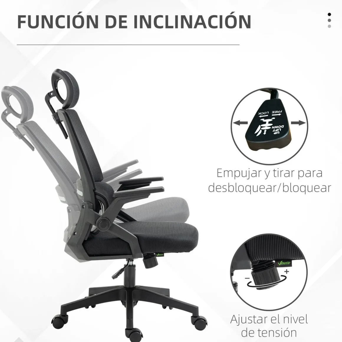 Silla de oficina Jade Vinsetto altura ajustable 102-119x58x61 cm