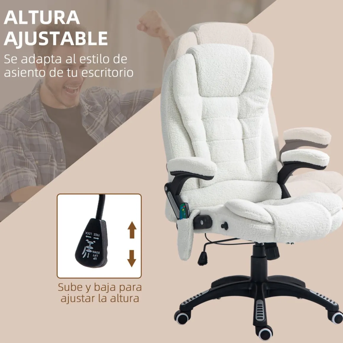 Silla de oficina Kleta Vinsetto con masaje + calefacción blanco 107-116x67x74 cm