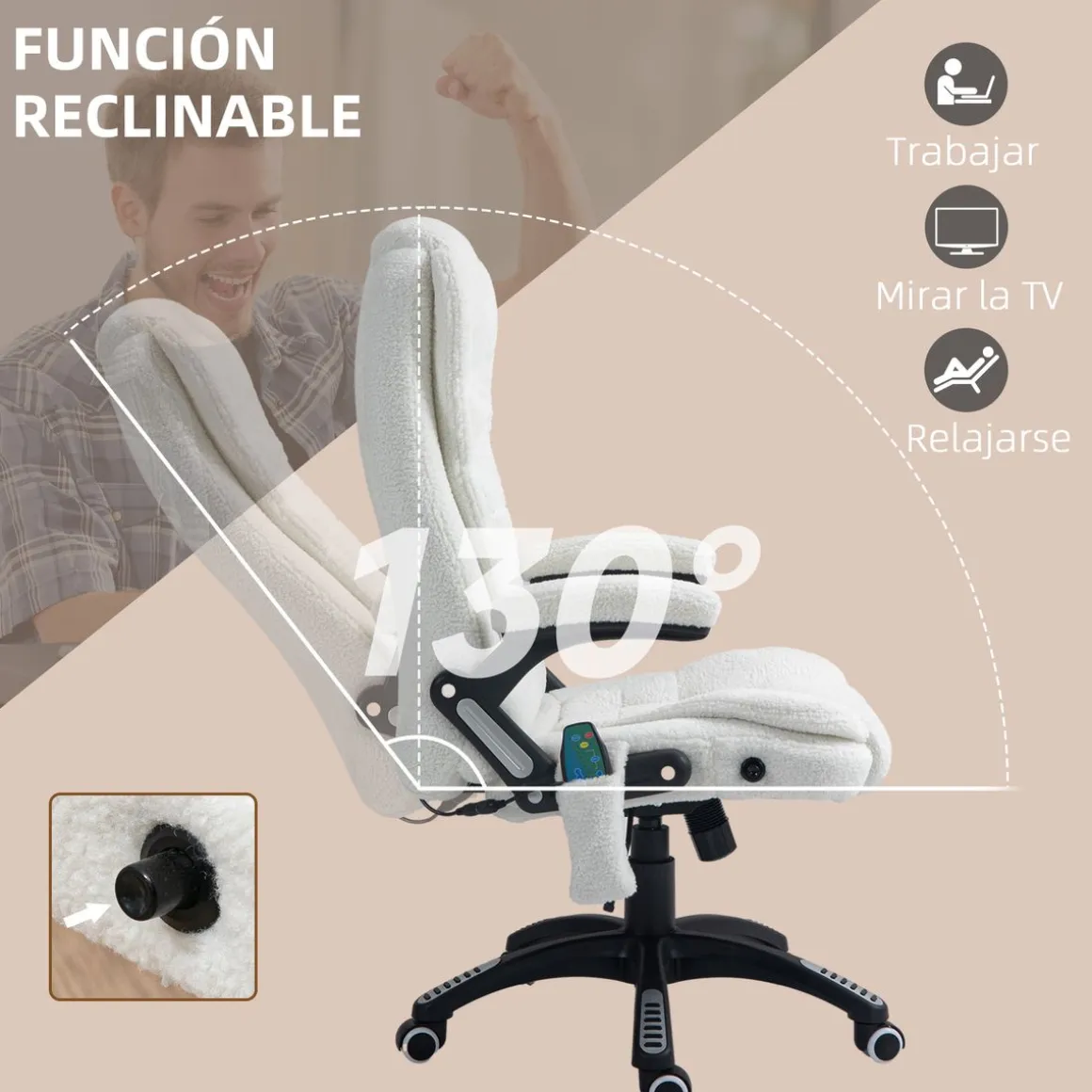 Silla de oficina Kleta Vinsetto con masaje + calefacción blanco 107-116x67x74 cm