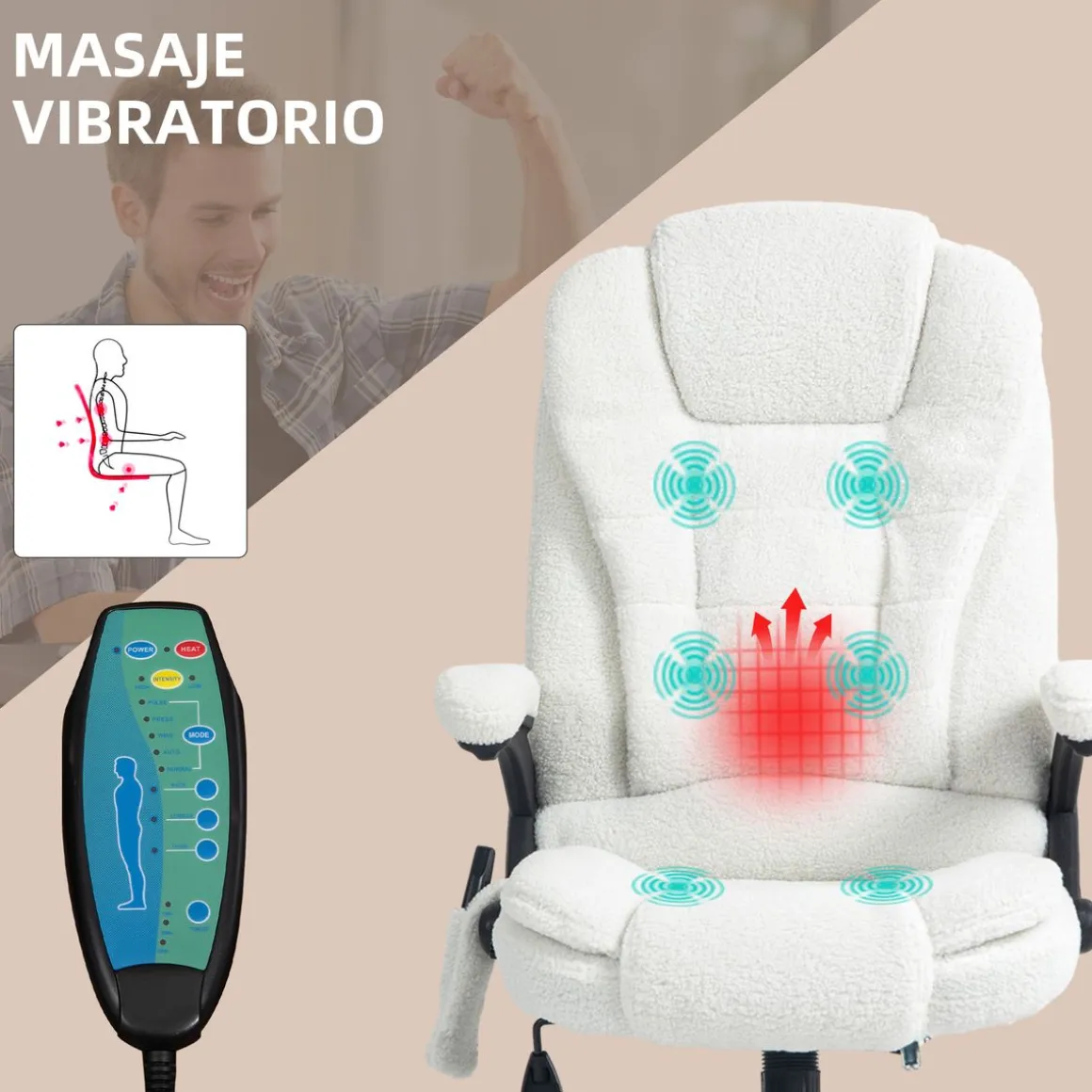 Silla de oficina Kleta Vinsetto con masaje + calefacción blanco 107-116x67x74 cm