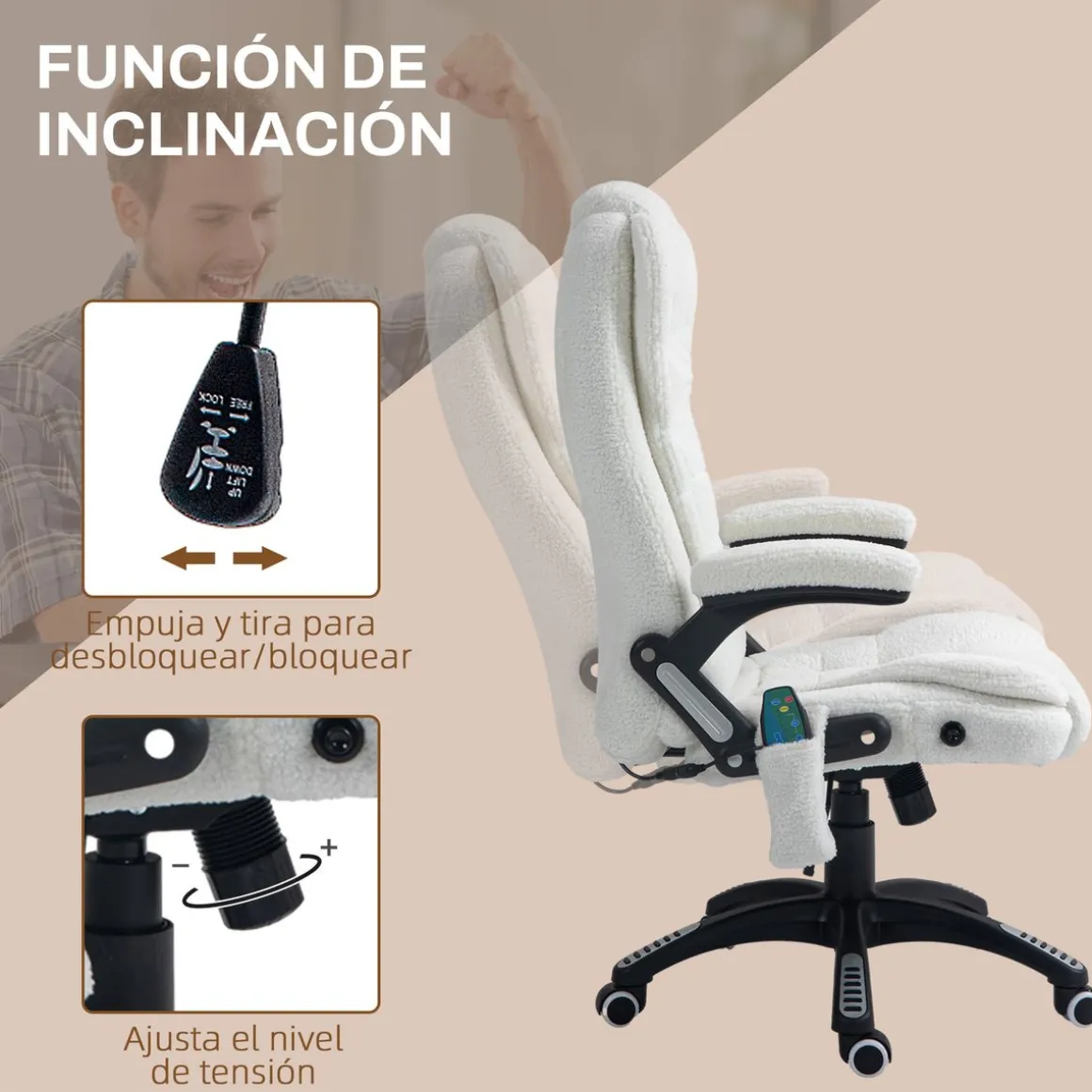 Silla de oficina Kleta Vinsetto con masaje + calefacción blanco 107-116x67x74 cm