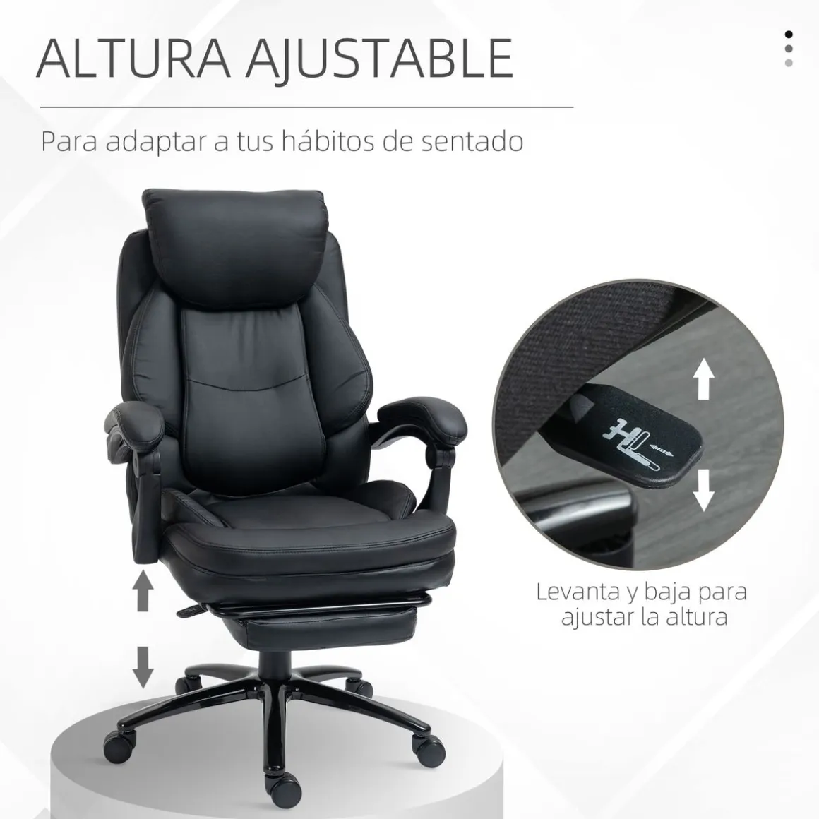 Silla de oficina Kolma Vinsetto altura ajustable respaldo inclinable negro 112-118x73x66 cm