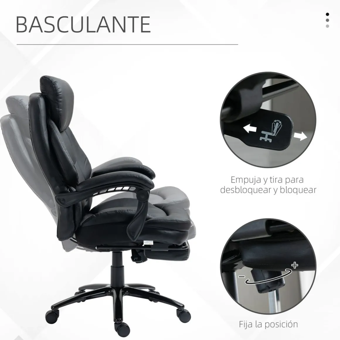 Silla de oficina Kolma Vinsetto altura ajustable respaldo inclinable negro 112-118x73x66 cm