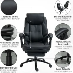 Silla de oficina Kolma Vinsetto altura ajustable respaldo inclinable negro 112-118x73x66 cm