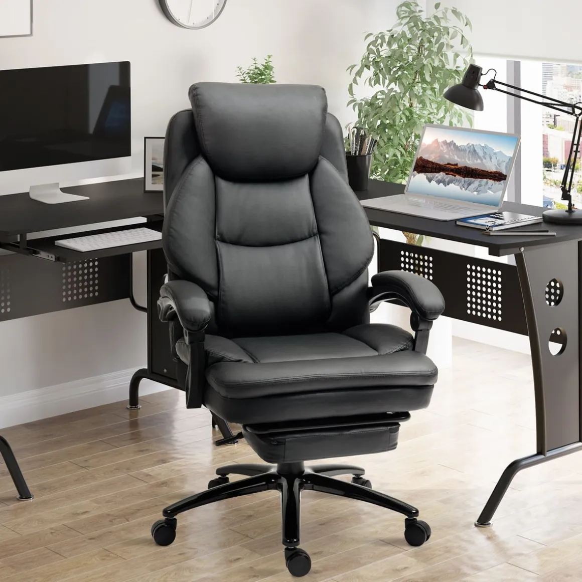 Silla de oficina Kolma Vinsetto altura ajustable respaldo inclinable negro 112-118x73x66 cm