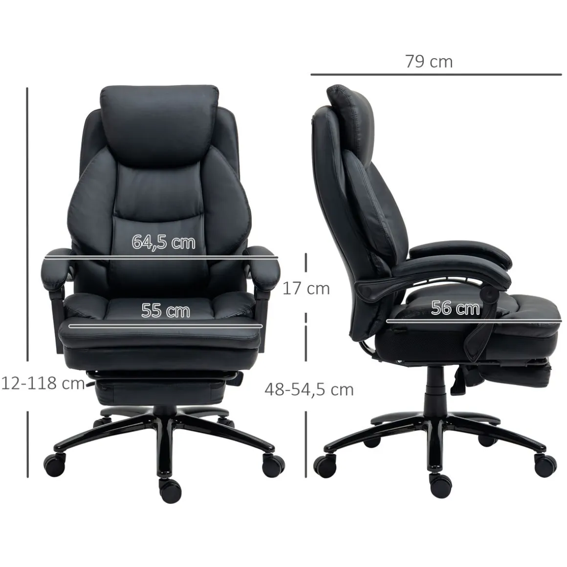 Silla de oficina Kolma Vinsetto altura ajustable respaldo inclinable negro 112-118x73x66 cm