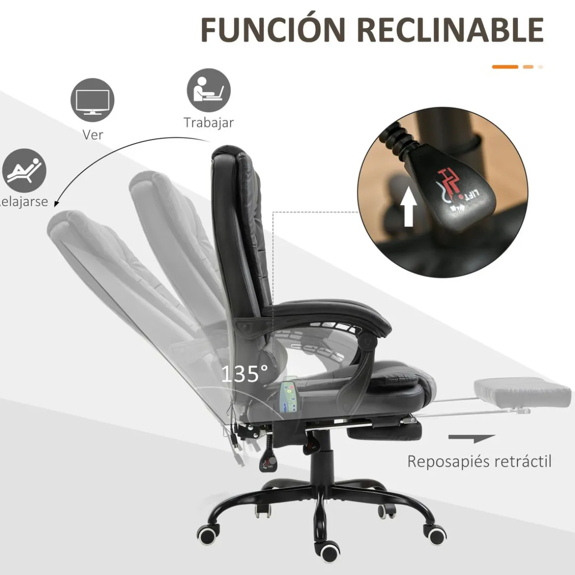 Silla de oficina Lady Vinsetto 7 puntos de masaje 111-121x67x79 cm