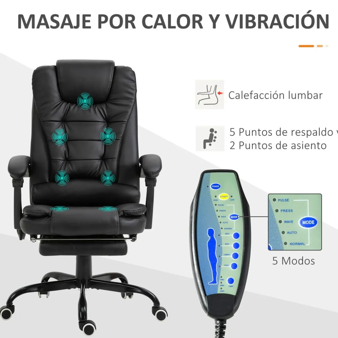 Silla de oficina Lady Vinsetto 7 puntos de masaje 111-121x67x79 cm