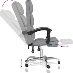 Silla de oficina Álamo reclinable altura regulable gris claro 112,5-122x63x56 cm