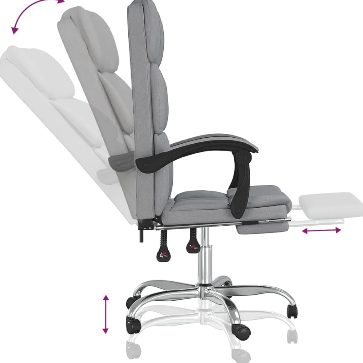 Silla de oficina Álamo reclinable altura regulable gris claro 112,5-122x63x56 cm