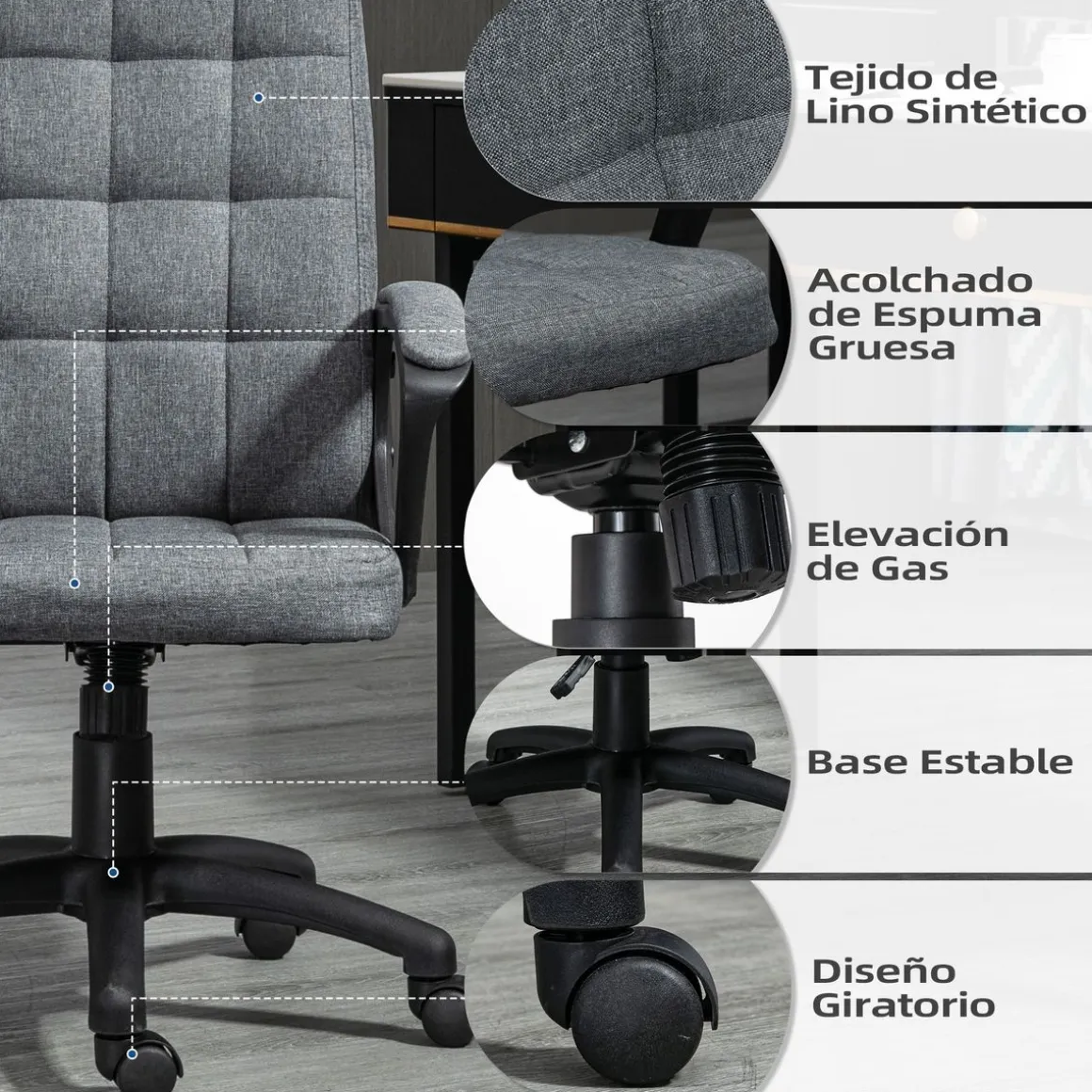 Silla de oficina Lodang Vinsetto altura ajustable con reposabrazos gris 96-105,5x59x63 cm