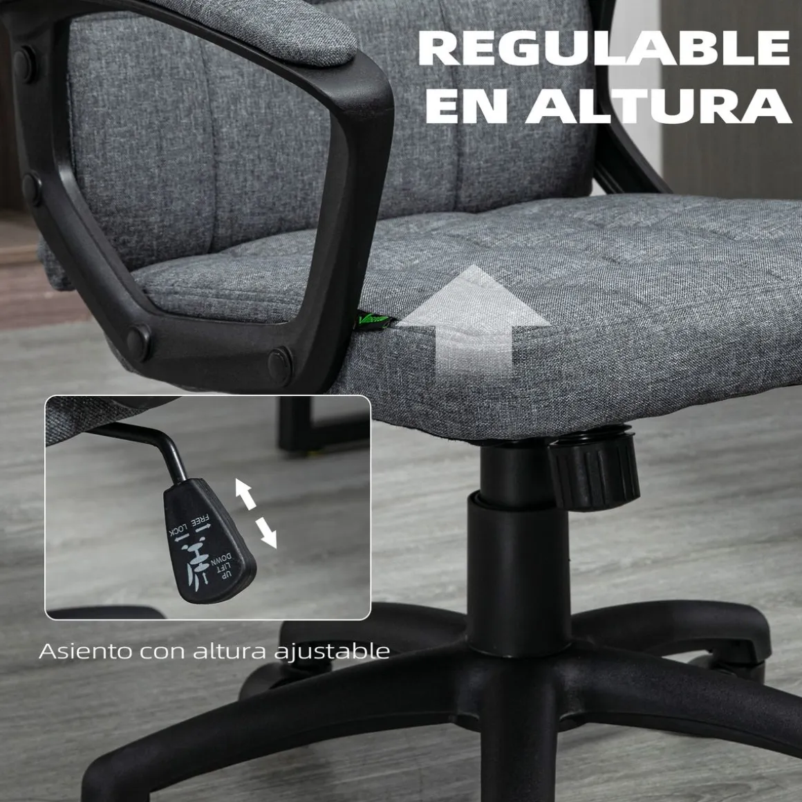 Silla de oficina Lodang Vinsetto altura ajustable con reposabrazos gris 96-105,5x59x63 cm