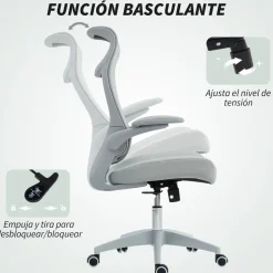 Silla de oficina Luha Homcom basculante con reposabrazos 108-118x64x65 cm