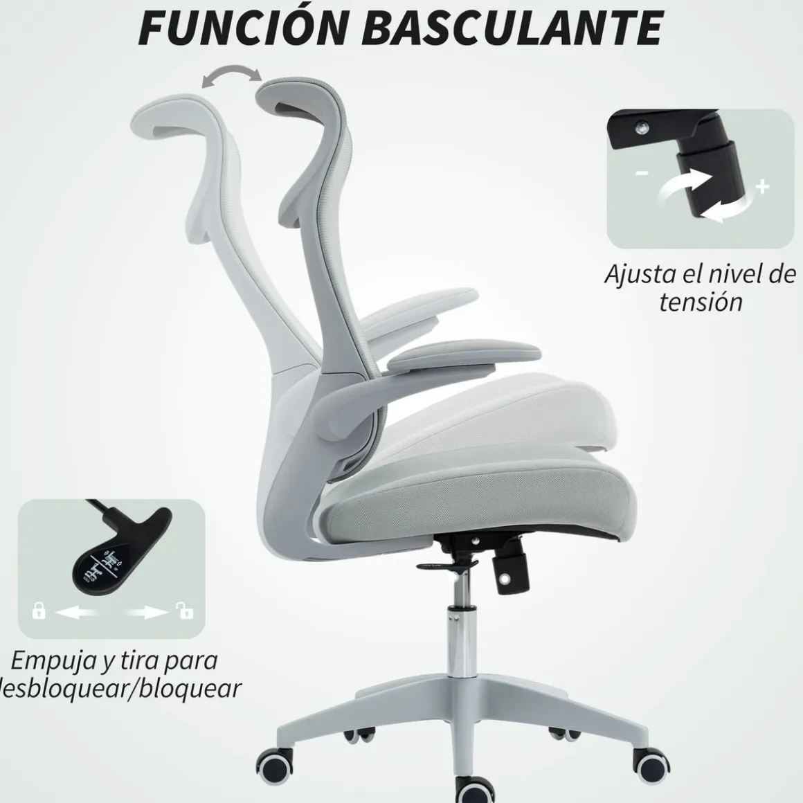 Silla de oficina Luha Homcom basculante con reposabrazos 108-118x64x65 cm