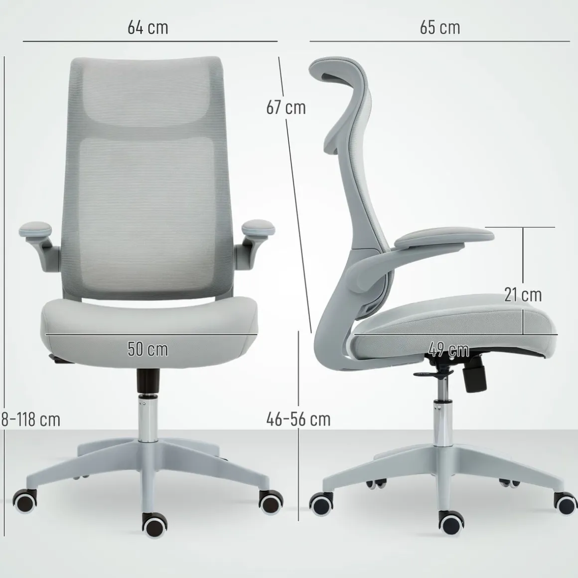 Silla de oficina Luha Homcom basculante con reposabrazos 108-118x64x65 cm