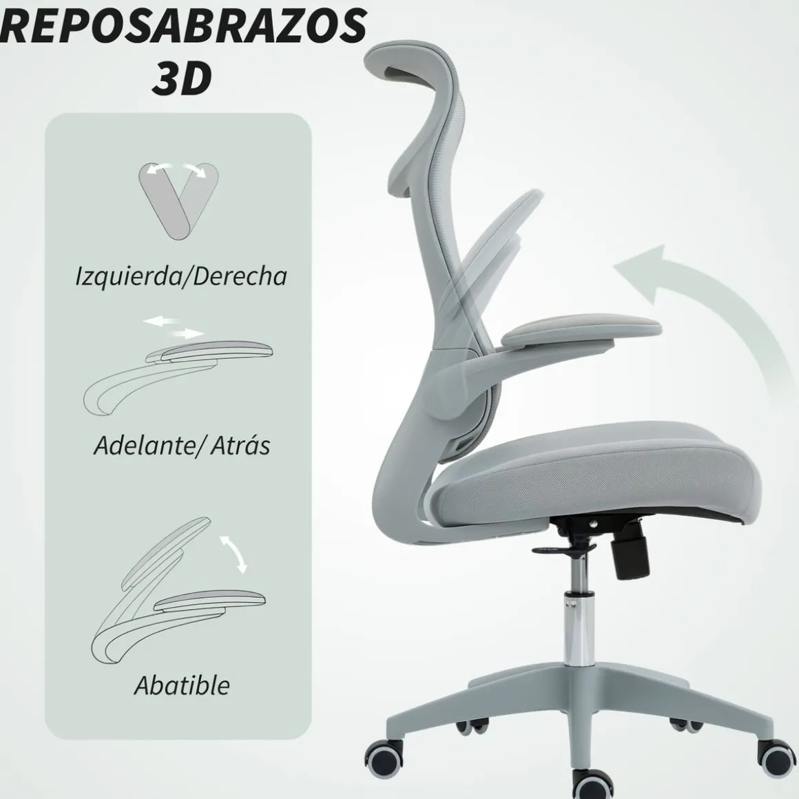 Silla de oficina Luha Homcom basculante con reposabrazos 108-118x64x65 cm