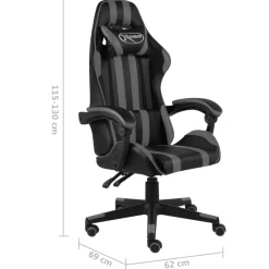 Silla de oficina Marlon altura regulable + reclinable + reposacabezas negro/gris 115-130x62x69 cm