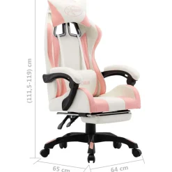 Silla de oficina Marsella altura regulable + reclinable rosa/blanco 111,5-119x64x65 cm
