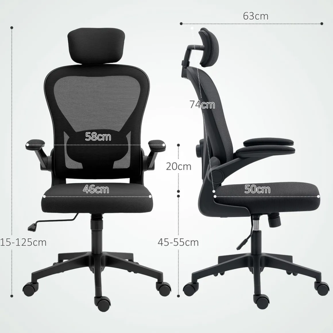 Silla de oficina Maya Homcom transpirable + reposacabezas 115-125x58x63 cm