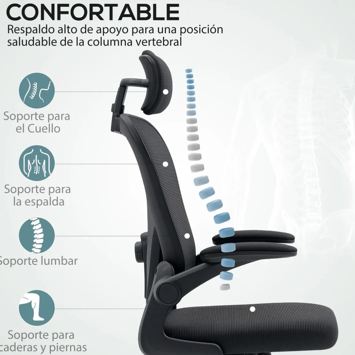 Silla de oficina Maya Homcom transpirable + reposacabezas 115-125x58x63 cm
