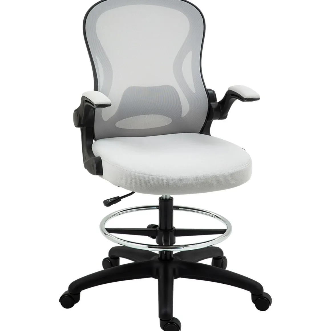 Silla de oficina Mike altura regulable + soporte lumbar + reposapiés blanco 102-122x59x65 cm
