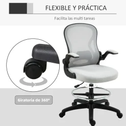 Silla de oficina Mike altura regulable + soporte lumbar + reposapiés blanco 102-122x59x65 cm