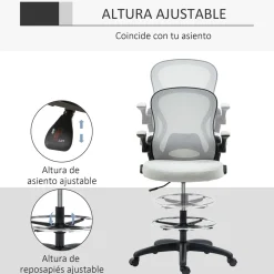 Silla de oficina Mike altura regulable + soporte lumbar + reposapiés blanco 102-122x59x65 cm